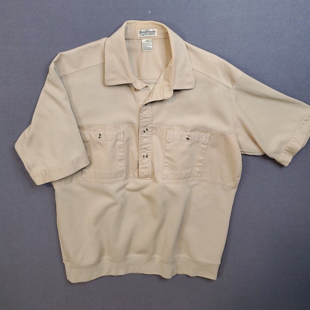 Norm Thompson Vintage 90s Streetwear Beige Mens Large Knit Pullover Polo Shirt
